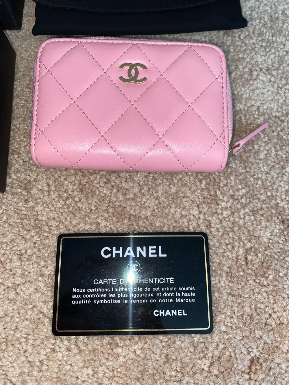 CHANEL | Lambskin Quilted Zip Around Coin Purse Light Pink